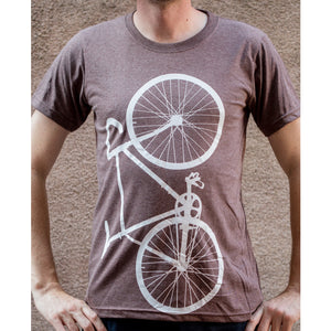 Vertical Bike Bicycle T-shirt Brown Male Model Front View